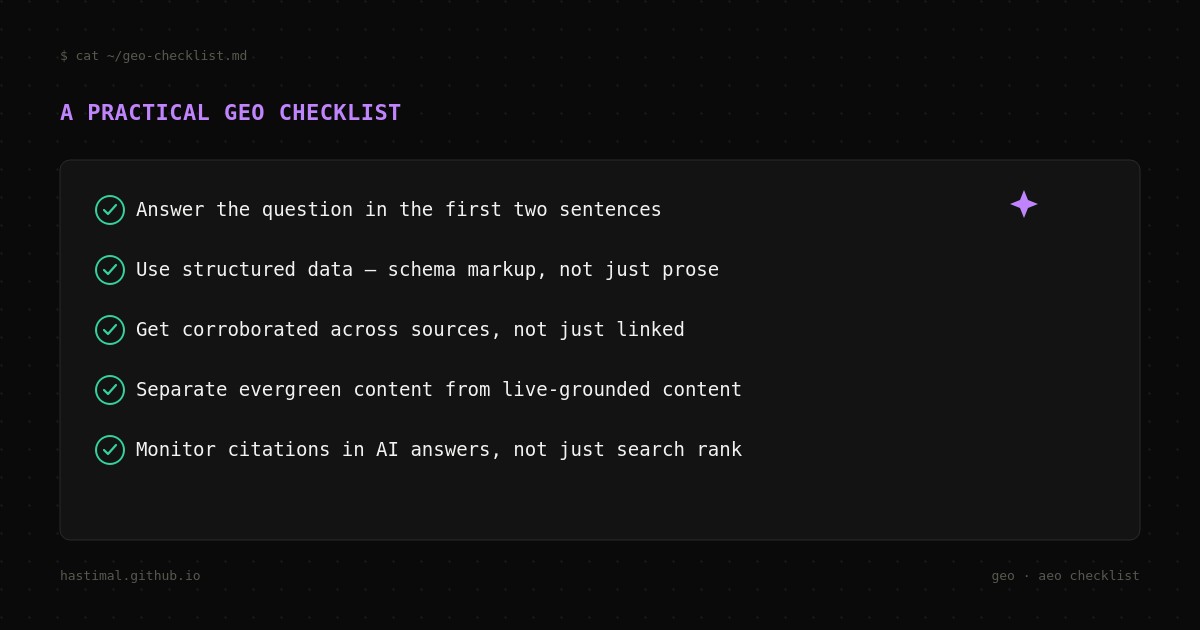 A practical GEO checklist: five items to get right