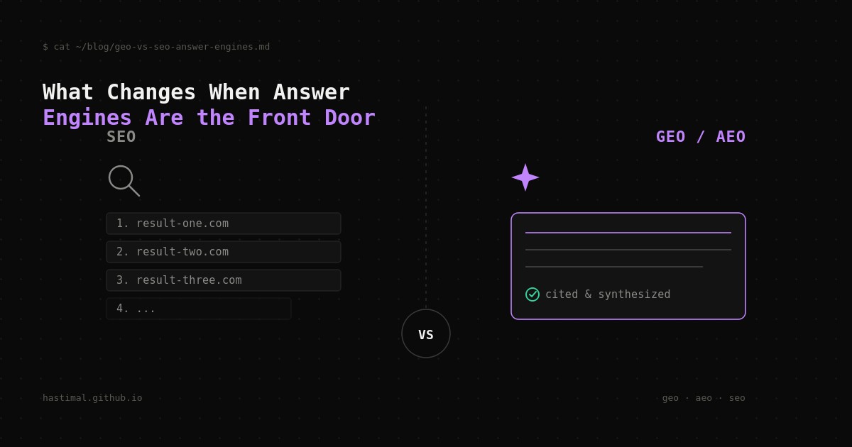 GEO vs SEO: What Actually Changes When Answer Engines Are the New Front Door